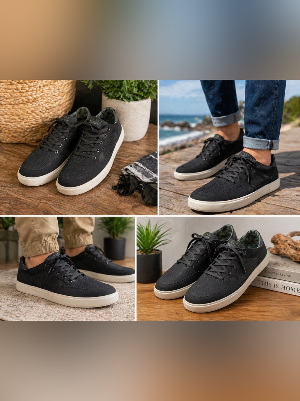 Reef navigator Men's Low-Top Casual Sneakers in Black and Cream size 13